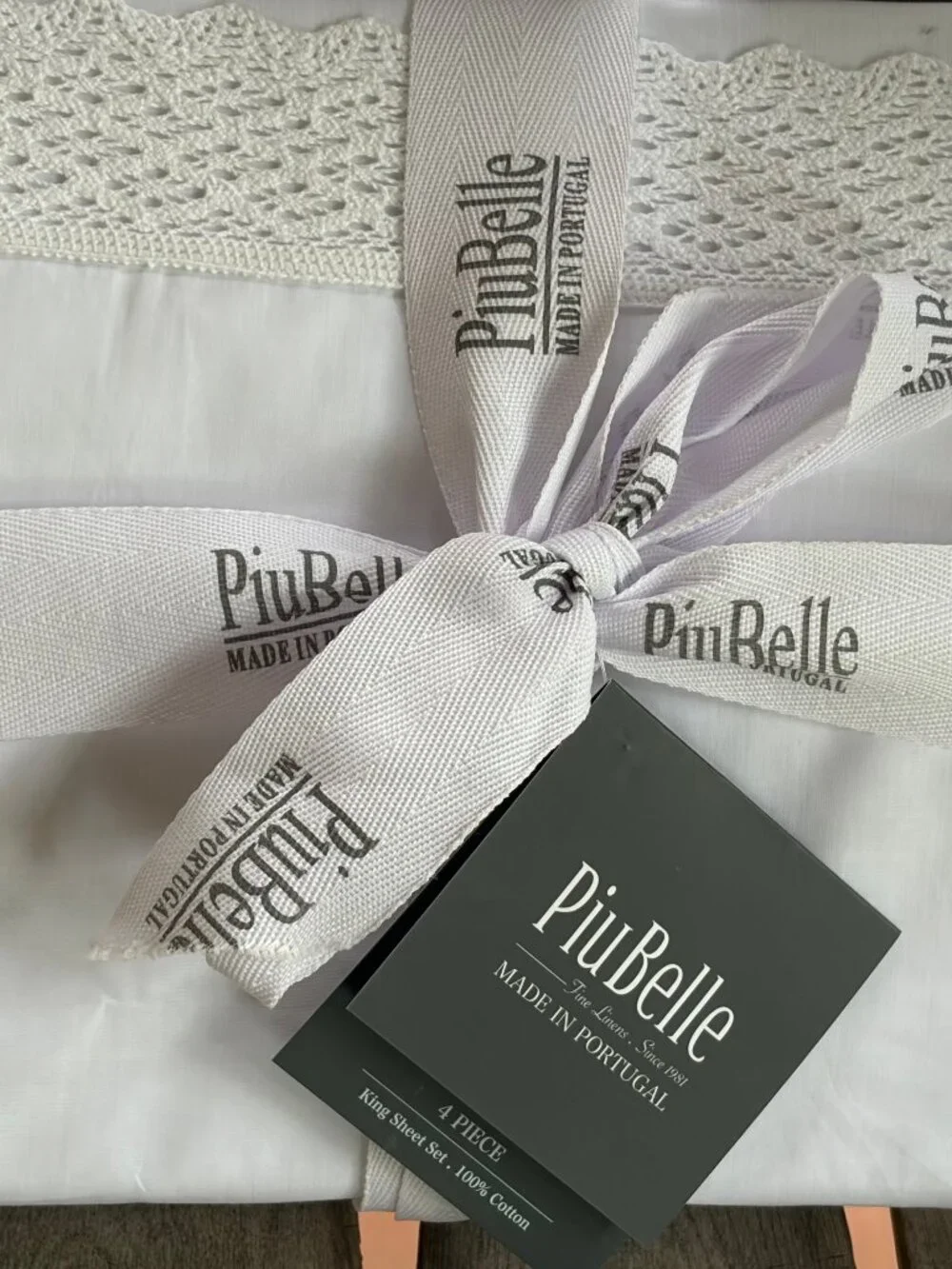 PiuBelle Portugal Crochet King Size Percale Cotton Sheet Set